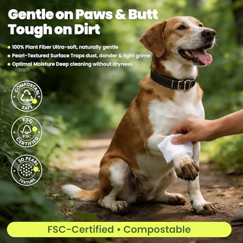 Unscented Dog Wipes & Cat Wipes (4x50 Packs) | Hypoallergenic, pH Balanced for Paws, Body, Eyes & Ears Grooming |All-Natural Plant Fiber Wipes with Aloe & Vitamin E | Pearl Texture