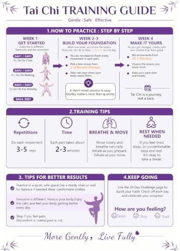 Tai Chi Workout Chart Poster Set for Seniors&Beginners,Purple,11.8X8.3inch