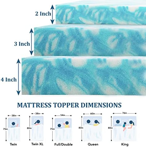 EGO 3 Inch Queen Mattress Topper Gel Memory Foam for Pressure Relief