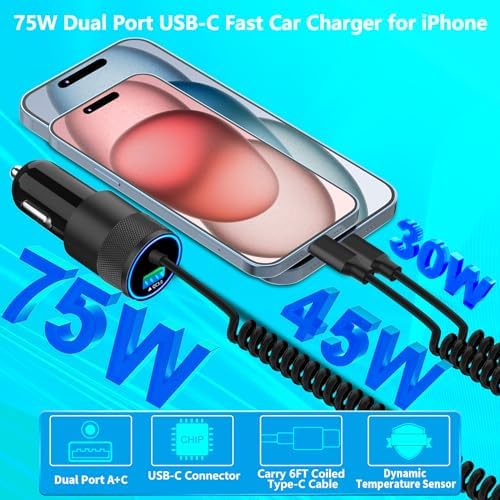 Apple MFi Certified iPhone 17 Car Charger Fast Charging + 6FT Type C Cable