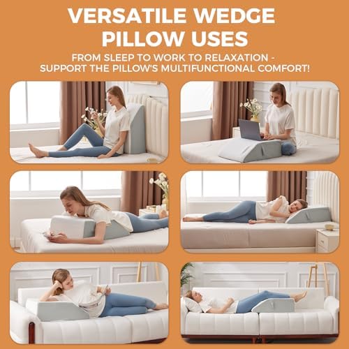 BIEEZZK Leg Elevation Pillow Blood Circulation, 23.6×16.8×8in, White/Grey