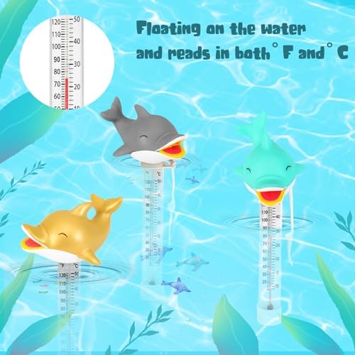 XY-WQ Dolphin Floating Pool Thermometer with String, Easy-Read