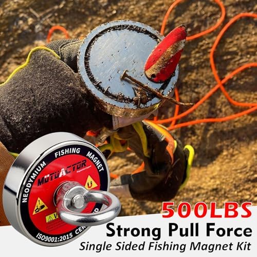MUTUACTOR Magnet Fishing Kit,Φ2.36''Heavy Duty Neodymium N52 Magnet with 20m(64 Foot) Durable Rope,500lbs Pulling Force Permanent Strong Rare Earth Magnets for Lifting Objects Hunting Lost Treasures