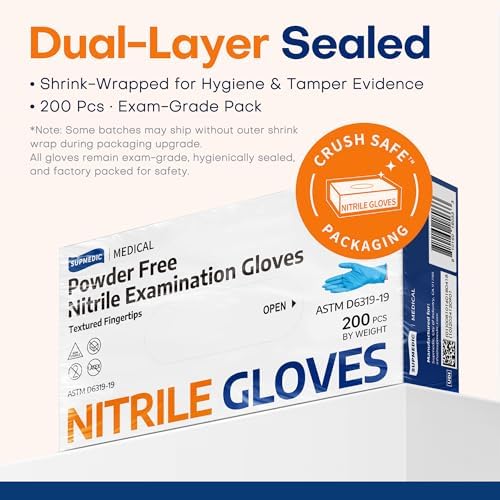 Supmedic Medical Soft Max Nitrile Exam Disposable Gloves Powder-Free 200 Ct