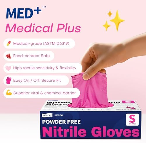 Supmedic Nitrile Exam Gloves, 4 Mil MED+ Powder-Free Latex-Free Cooking Food-Safe Disposable Medical Gloves 100Ct Rose Orchid