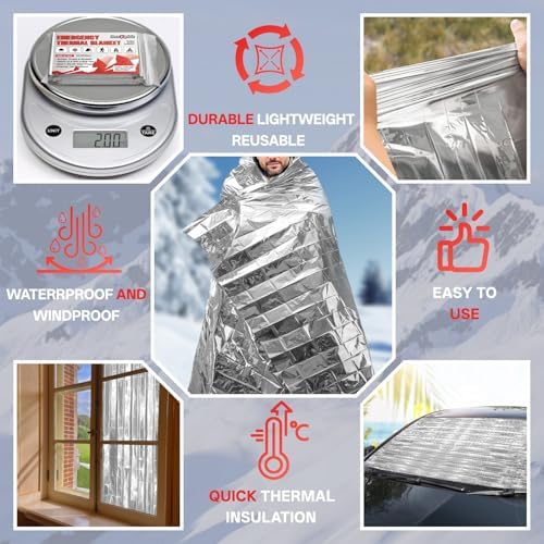 SecuCaptain Survival Emergency Thermal Blankets: Extra Large 84” x63” 4/10/25/30/50/75/100 PCS Space Mylar Blanket Kit for Outdoor Cold Winter Camping Hiking Car Bug Out Bag or First Aid