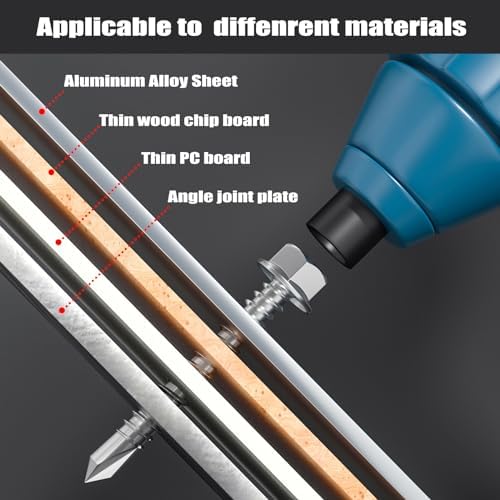 VGBUY 150Pcs Self Drilling Screws Assortment Kit, 410 Stainless Steel Self Tapping Sheet Metal Screws, #8 1/2" 3/4" #10 1" 1-1/2", Hex Washer Head