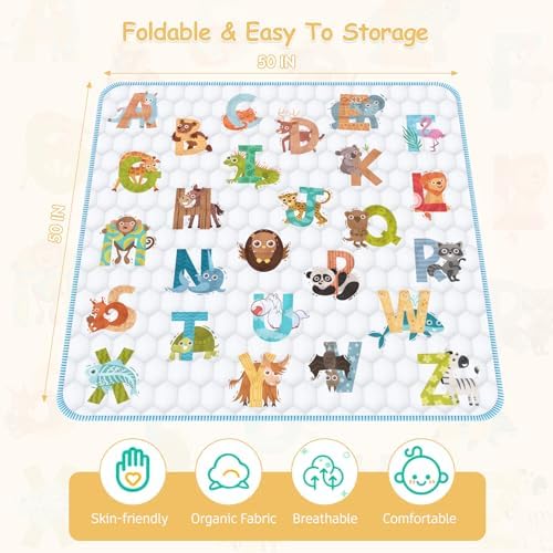 Baby Play Mat for Floor Playpen - 50" X 50" Playpen Mat,Thick One-Piece Crawling, Odorless Floor Mat, Non-Slip Cushioned Baby Playmat for Infants,Babies,Toddlers. Foldable and Machine Washable
