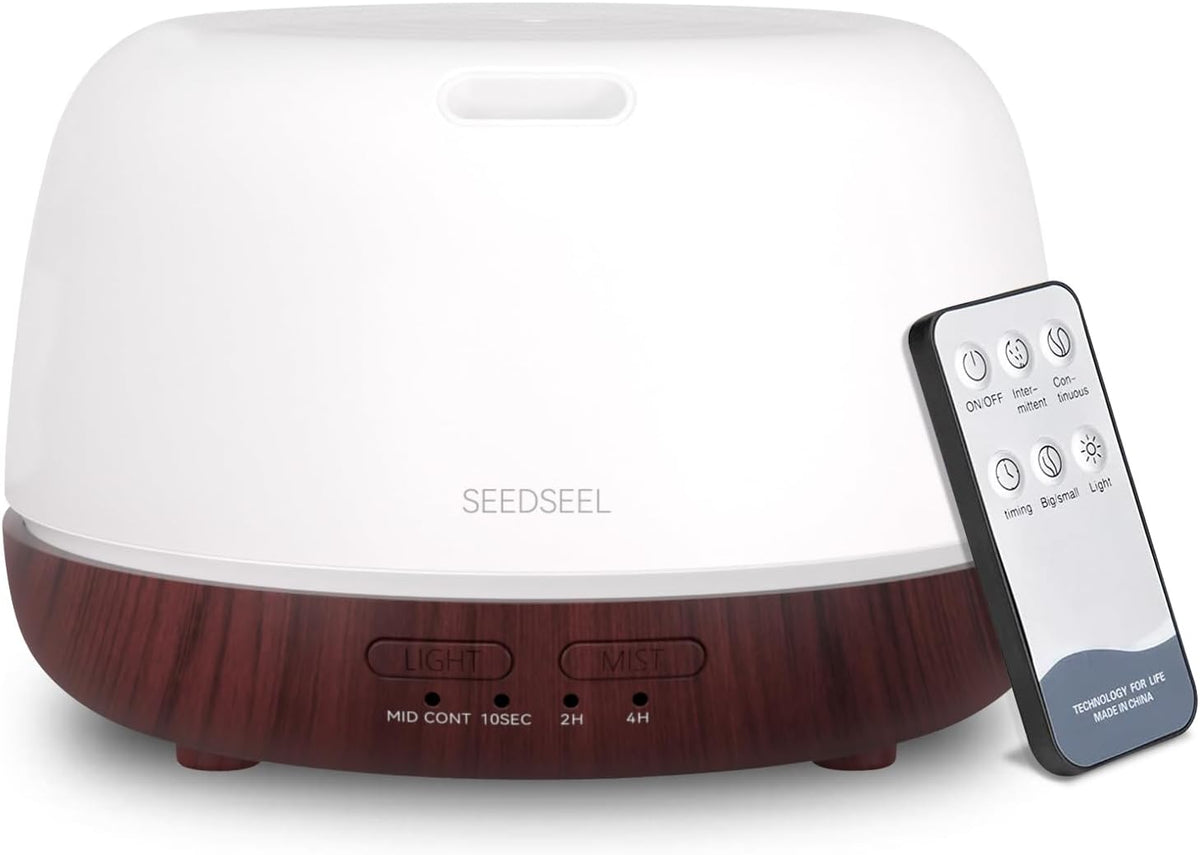 SEEDSEEL 300ML Essential Oil Diffuser with 7-Color LED Lights and Remote Control, Modern Minimalist Design, High-Efficiency Ultrasonic Mist Aromatherapy Diffuser for Home