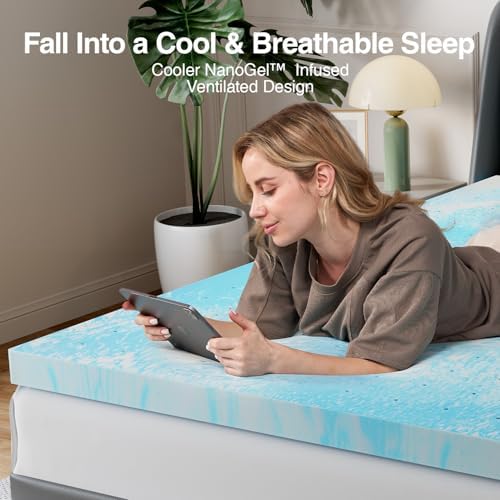 Novilla Twin Memory Foam Mattress Topper 3 Inch, Cooling Gel Infused, Ventilated Pressure Relief Pad, Medium Comfort for Sofa, RV, Camper, Dorm Room