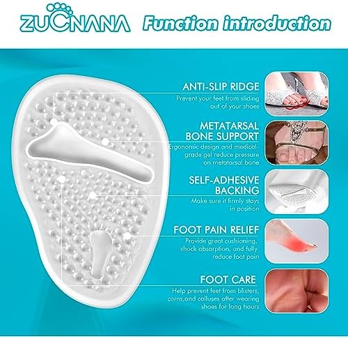 ZUCNANA Ball of Foot Cushions, Gel Shoe Inserts Heel Inserts Women 2 Pairs