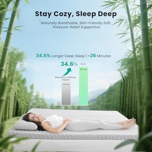 HOMRELEXA Bamboo Mattress Topper Twin XL Size 3 Inch, Cooling Gel & Bamboo Charcoal Memory Foam Mattress Topper for Back Pain Relief, Firm Dual-Layer Foam Bed Pad with Removable Cover College Dorm