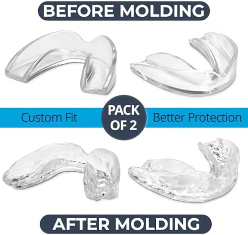 Professional Sport Mouth Guards- 2 Pack - No BPA - Safe Clear Color - No Color Additive - Athletic Teeth Mouth Guards - Fit Any Mouth Size - Custom Fit - Free Carrying case Included