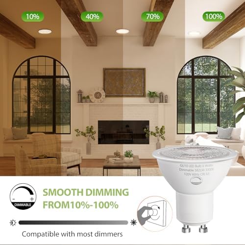 6-Pack GU10 LED Bulbs Dimmable,6W (50W Eq),3000K Soft White 582 LM