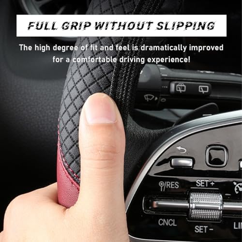 povtii Car Steering Wheel Cover, 15 Inch Leather Breathable Auto Steering Wheel Protector, Comfortable Non-Slip Vehicle Steering Wheel Covers, Universal Interior Car Accessories (Black+Pink)