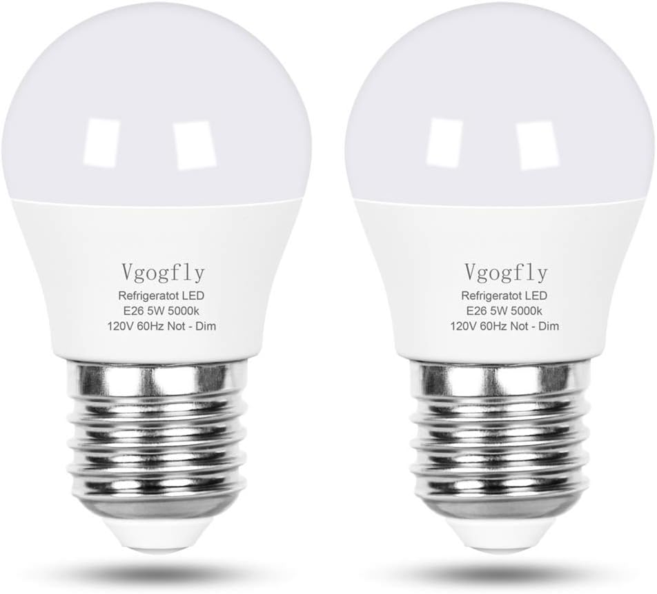 Vgogfly Refrigerator Light Bulb, A15, 40W Equivalent, 5W, 5000K, 120V