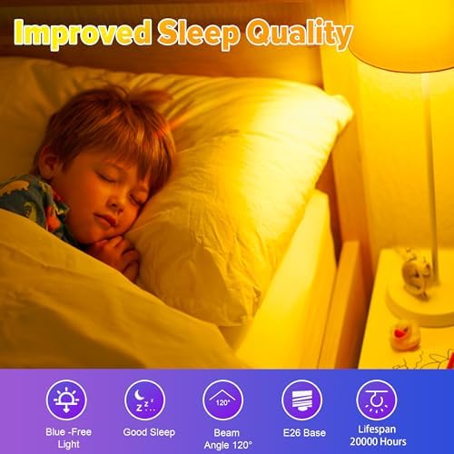 9W Amber Sleep Aid Light Bulbs, 1800K Soft Warm Lighting, 2 Pack