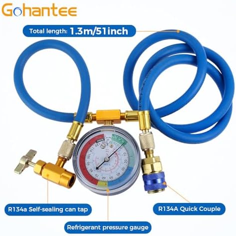 R134a Recharge Hose with Gauge, 51'' AC Refrigerant Recharging Hose Kit