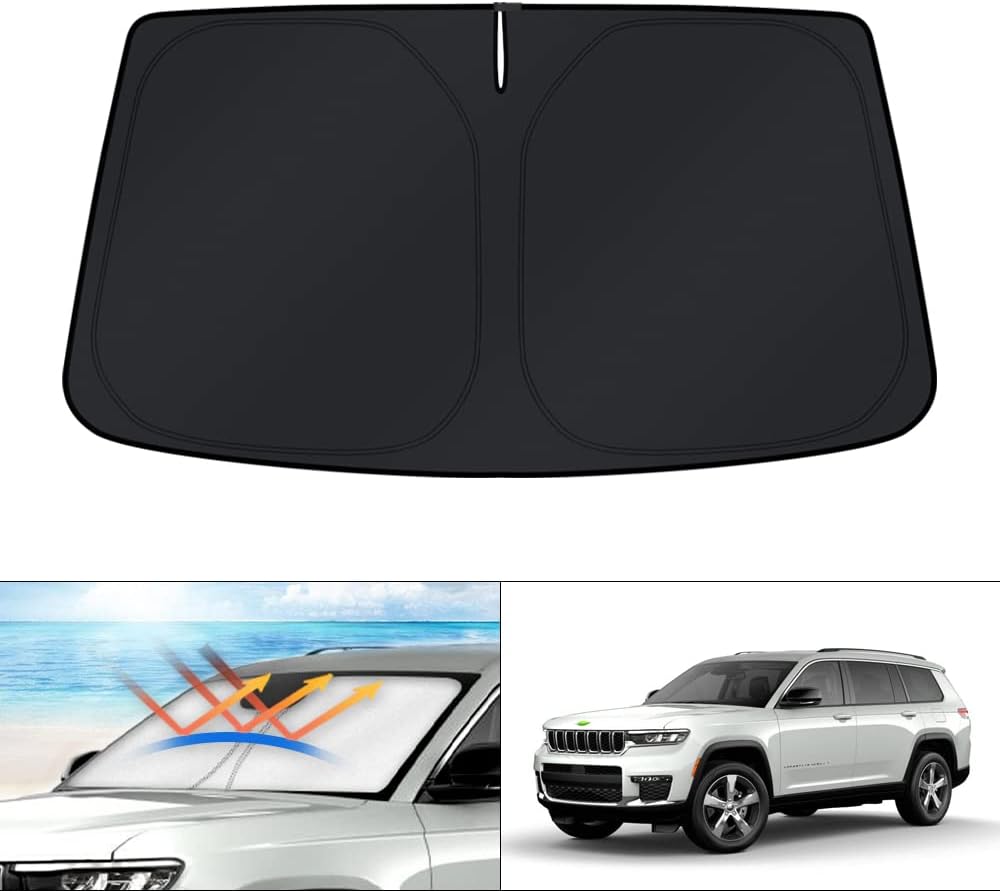 KUST Windshield Sun Shade for 2017-2026 Tesla Model Y/Model 3 Sunshade Accessories (Fit 2025-2026 Model Y Juniper / 2024 Model 3 Highland) Upgraded Foldable Sunshade, Blocks UV Rays Keep Car Cool