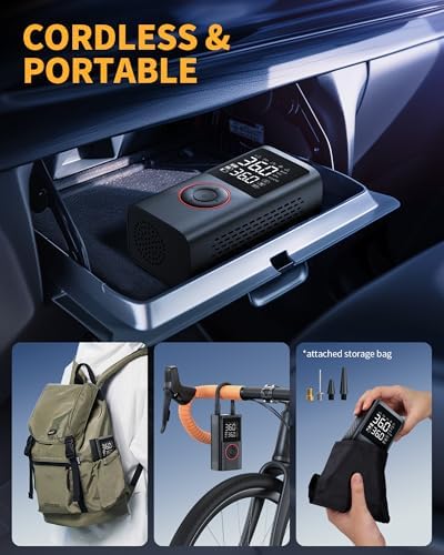 Powools Tire Inflator Portable Air Compressor, Black, Standard Capacity