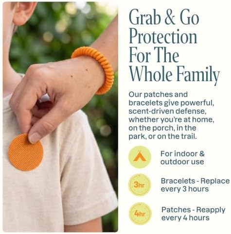 Cliganic Mosquito Repellent Bracelet Stickers Pack for Kids & Adults Multi Color, Natural DEET-Free, Essential Oil Infused 20 Bands with 30 Patches, Citronella Scent