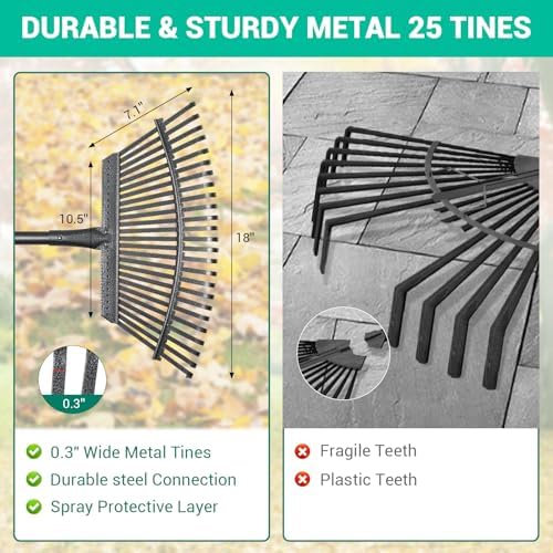 Rake for Leaves Set, Heavy-Duty Garden Rake for Lawns, 73-Inch Adjustable