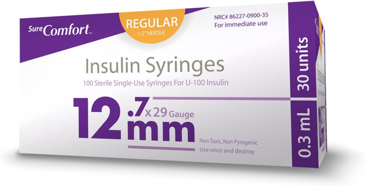 SureComfort U-100 Insulin Syringes 31G x 5/16" 1cc (8 mm), For Diabetes Care, Box of 100