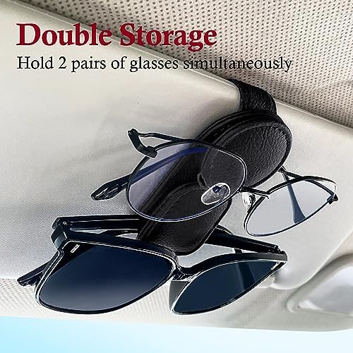 KIWEN Sunglasses Holder for Car Visor, Magnetic Leather Sunglass Eyeglass Hanger Clip for Car Sun Visor Accessories (1, Black)