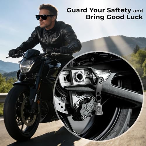 St. Michael Motorcycle Bell Guardian Angel Gremlin Biker Bells for Luck with Motorcycle Bell Hanger, 2 Key Chain Ring Accessories, Velvet Pouch
