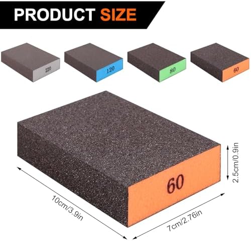 Romeda 8-Pack Sanding Sponge, Four Grits Per Pack 60/80/120/220, Washable and Reusable Handmade Sandpaper Block, Drywall Sandpaper Blocks for Wooden Drywall Sheetrock and Metal Glazing