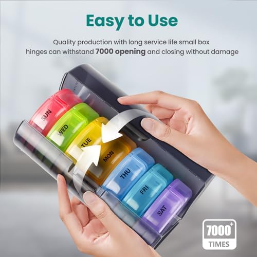 Sukuos Large Weekly Pill Organizer 2 Times a Day, Daily Pill Box 7 Day Easy to Open with Double Protection, AM PM Pill Case for Medicine/Vitamin/Fish Oil/Supplements
