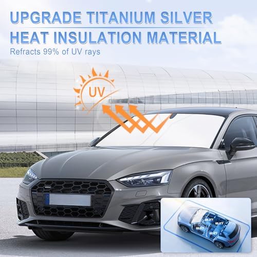 SINGARO 300T Universal Car Windshield Sun Shade, Foldable Reflective for Windshield & Window Shades with Overlapping Design, Car Interior Accessories (58" L x 32" W)