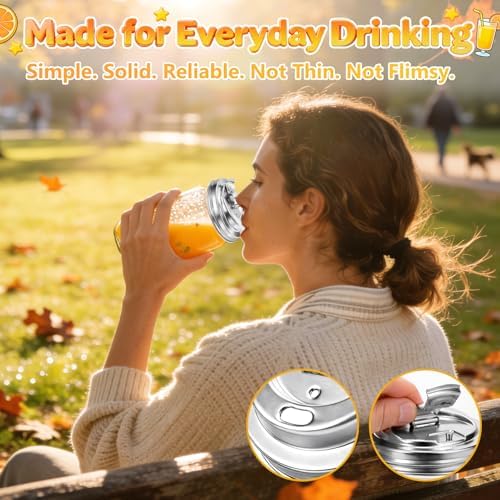 Wide Mouth Mason Jar Drinking Lids, Stainless Steel Sip Lid, 2 Pcs