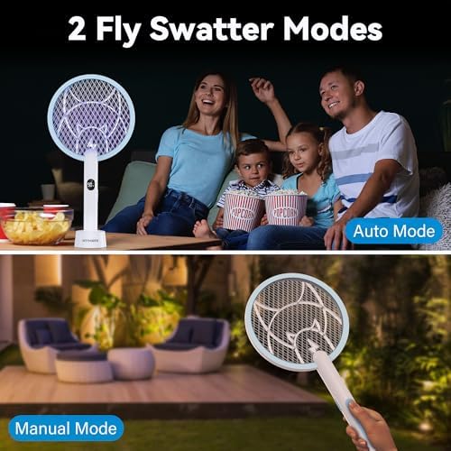 Nymrix Electric Fly Swatter 4100V Dual Mode Bug Zapper Racket（Blue,1-Pack）
