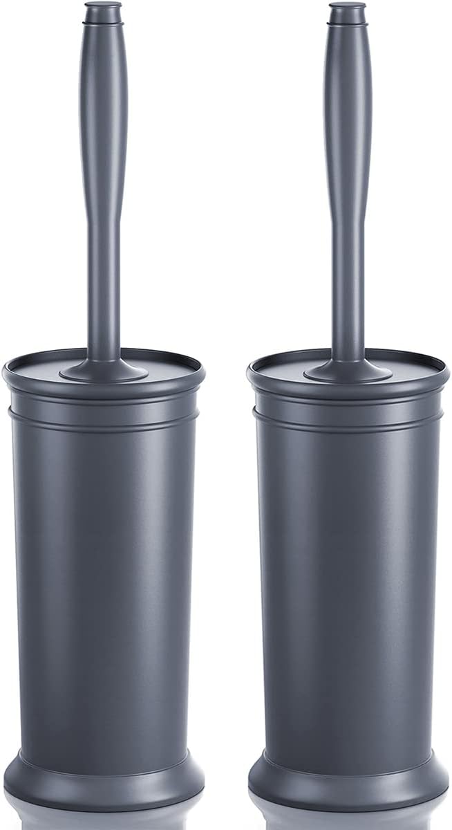 Toilet Brush and Holder 2 Pack, Toilet Bowl Brush with Extra Long Handle, Toilet Scrubber and Covered Holder, Toilet Brushes for Bathroom-Space Saving, Covered Brush, Durable, Deep Cleaning(Black)
