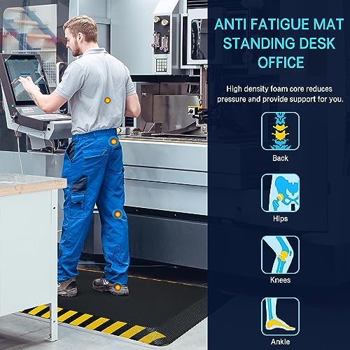 FEATOL Anti Fatigue Mat Industrial, Ergonomic Standing Floor Mat for Work for Stand -Safety Support for Leg & Back Pain(Yellow Border, 20" x 39", 1PC)