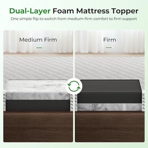 HOMRELEXA Bamboo Mattress Topper Twin XL Size 3 Inch, Cooling Gel & Bamboo Charcoal Memory Foam Mattress Topper for Back Pain Relief, Firm Dual-Layer Foam Bed Pad with Removable Cover College Dorm