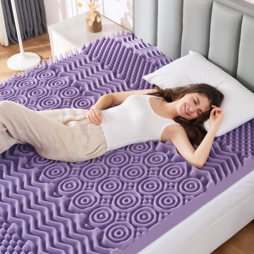 MUXHOMO 3 Inch 7-Zone Twin XL Mattress Topper, Egg Crate Memory Foam Mattress Topper Twin XL Size for Back Pain, Lavender Gel Infused Bed Pad, CertiPUR-US and Oeko-TEX Certification (79"×38")