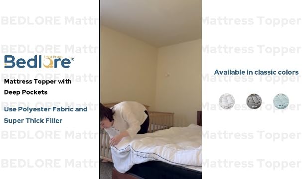 BEDLORE Queen Mattress Topper, Thick Pillow Top Bed Cover Soft Mattress Pad