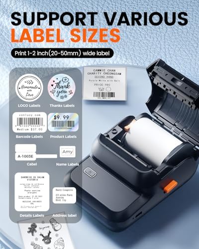 Ponek Label Maker Machine with Tape, 2 Inch Bluetooth Label Printer, Black