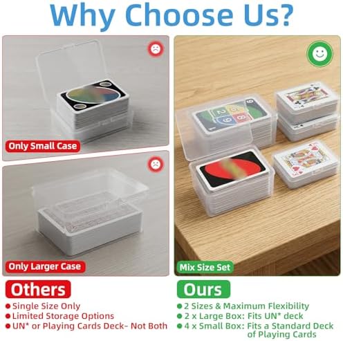 neotidy Playing Card Storage Box Set of 6, Clear Plastic Playing Card Cases Organizer with Snap Lid, Mixed Sizes Card Game Storage for UN* Cards, Standard Decks, Trading Cards, Card Game Holder Case