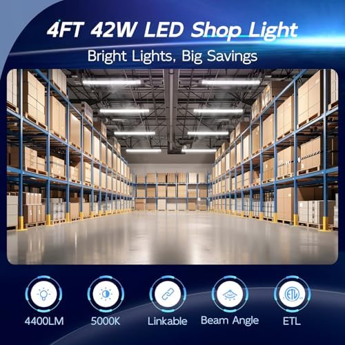 hykolity 4FT LED Shop Light, 42W [250W Equivalent],4400LM,5000K Daylight