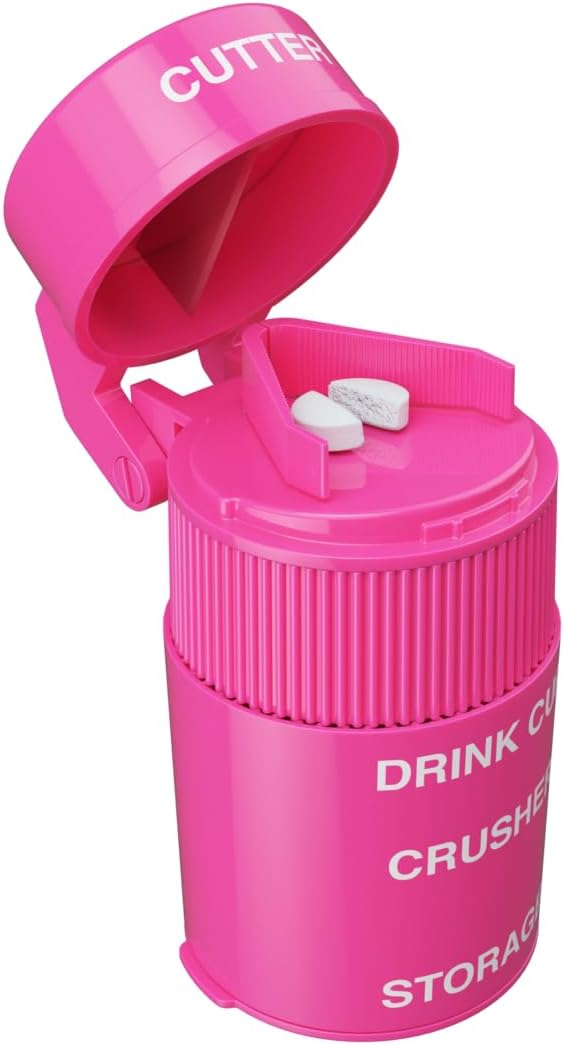 EZY DOSE 3 Compartment Pill Crusher, Cutter and Grinder, Daily Usage, Safely Cut Pills, Vitamins, Tablets, Accurate and Easy Cutting, Stainless Steel Blade, Removable Drinking Cup, Blue, BPA Free
