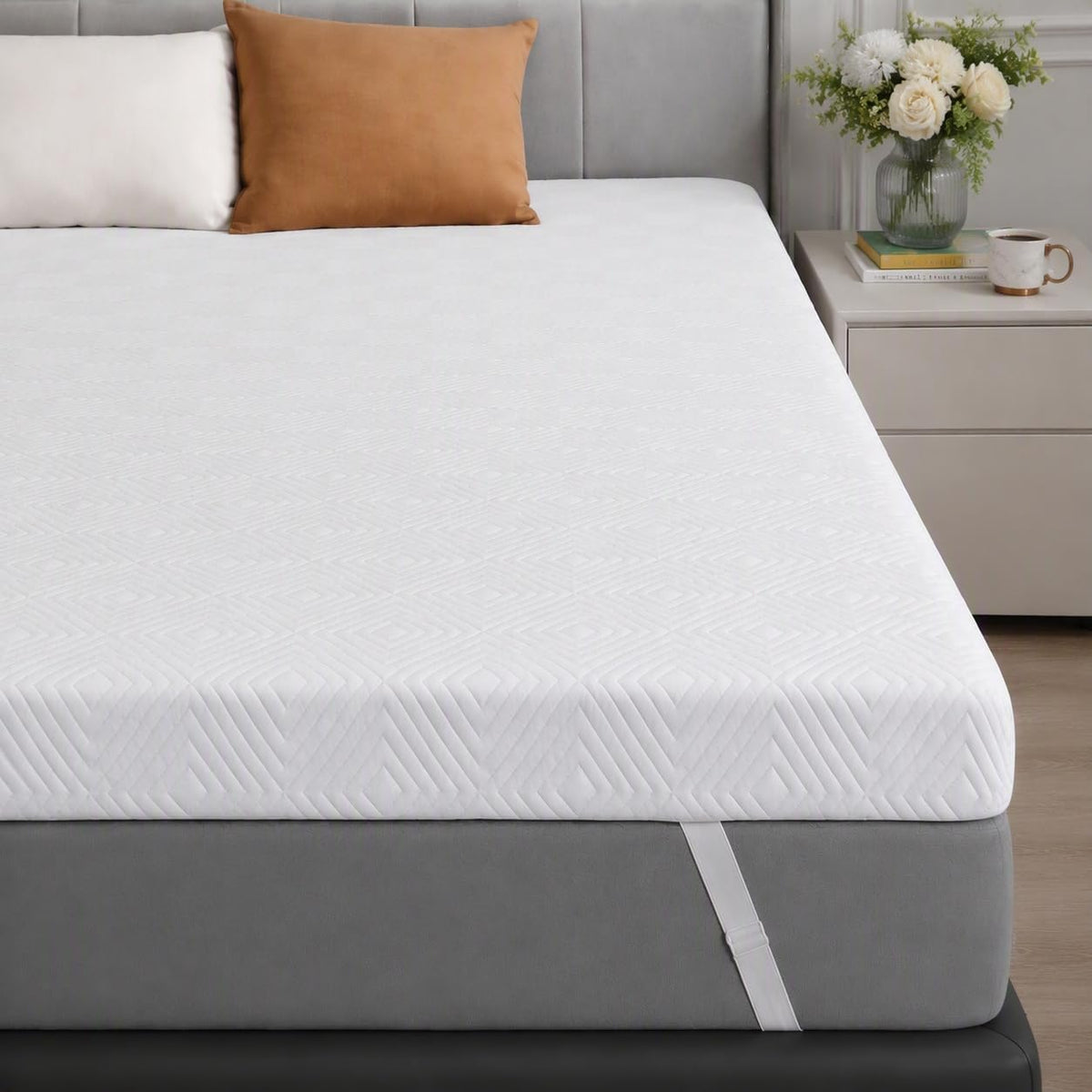 BedsPick Twin XL Mattress Topper, 3 Inch Gel Memory Foam Topper for Dorm & College Students, Foam Pad with Non-Slip Washable Cover & Adjustable Straps, Pressure Relief, CertiPUR-US Certified, White