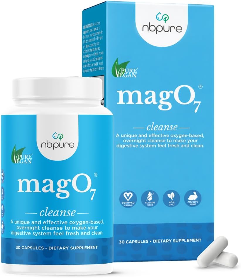 nbpure MagO7 - Natural Colon Cleanse & Detox | Occasional Constipation Relief, Stool Softening, & Bloating Support for Men & Women | Ozonated Magnesium Oxide, 90 Capsules