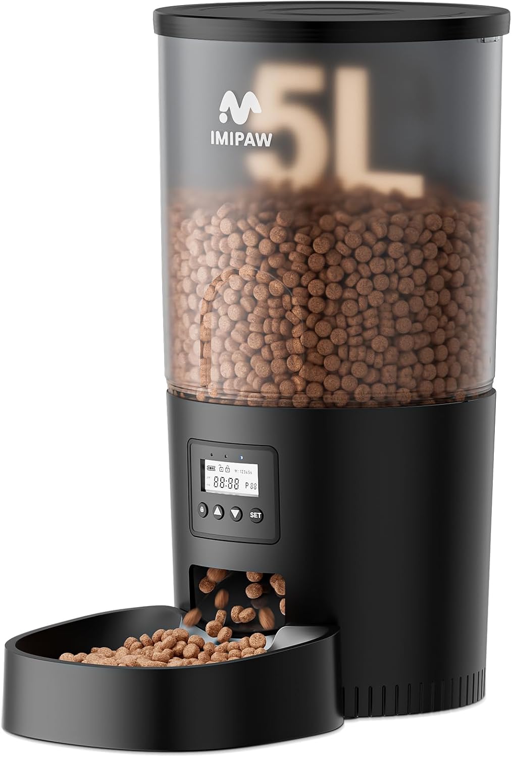 IMIPAW Automatic Cat Feeders, Timed Cat Dry Food Dispenser with Desiccant Bag, Dual Power Supply, Programmable Portion Size, 6 Meals, 20 Portions Per Day, Auto Pet Feeder for Cats and Small Dog, White
