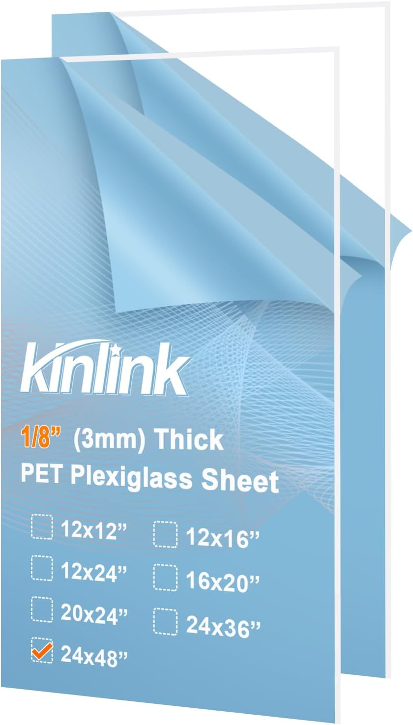 KINLINK 24x36 Plexiglass Sheets 1/8 inch Thick, 3mm Clear PET Plastic Sheet for DIY Project, Craft, Table top, Picture Frame, Acrylic Sign and Wedding Invitation 2 Pack