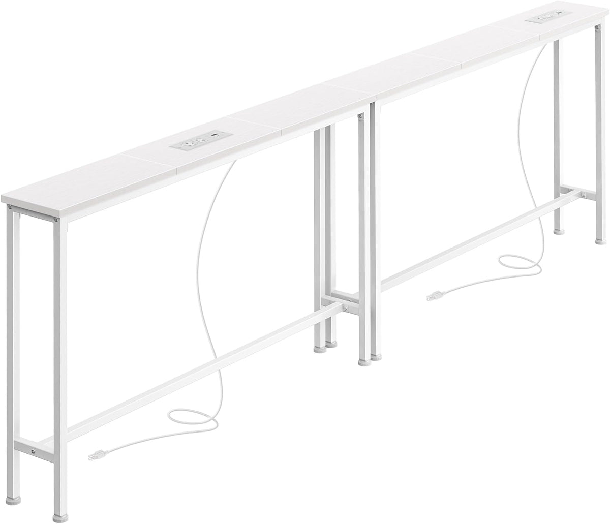 SUPERJARE 78.8 inch Narrow Behind Couch Table with 2 Charging Stations