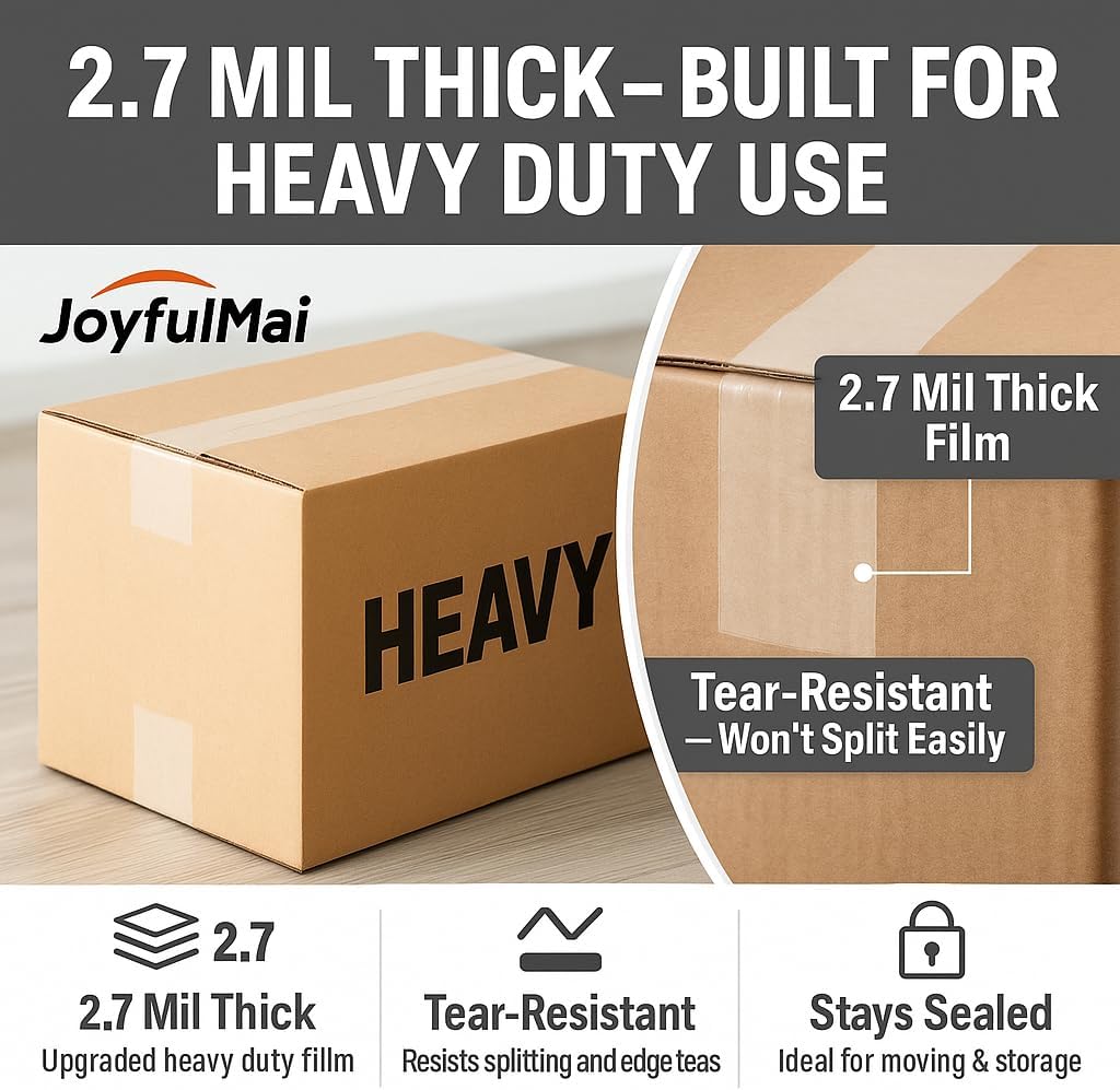 Clear Packing Tape, 6 Rolls 1.88inches Wide, 65 Yards Per Roll, 390 Total Yards Tape for Shipping Packaging Moving Sealing, Thicker Clear Packing Tape, (2.7Mil x 1.88" x 65Yds)