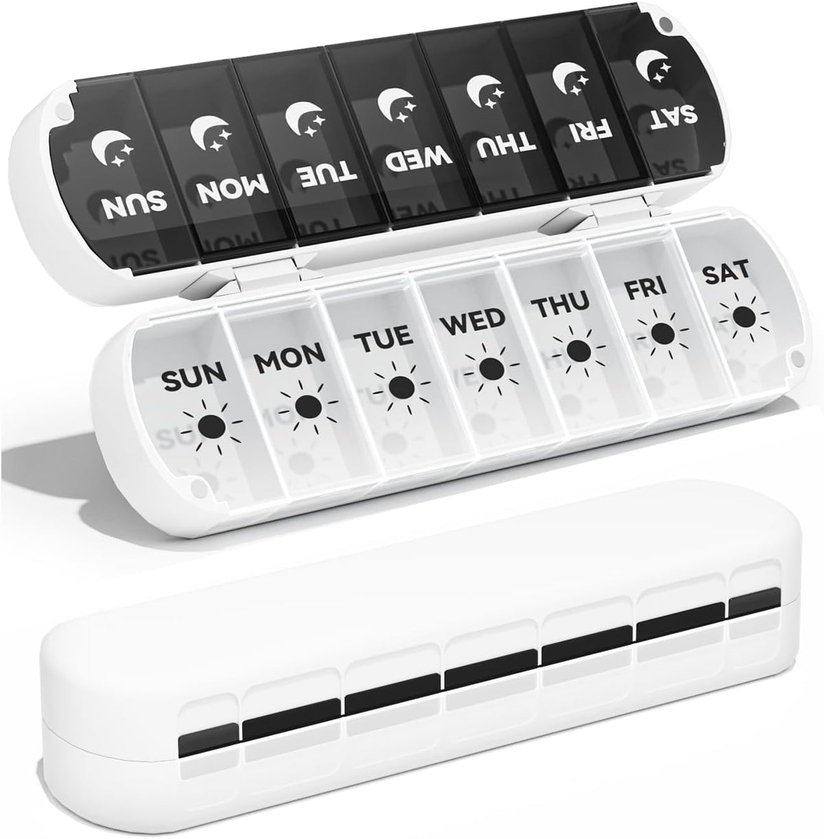 Foldable Weekly Pill Organizer 2 Times a Day - Magnetic Moisture-Proof 7 Day Pill Box AM PM, Portable Travel Medicine Organizer with Removable Lids for Vitamins, Supplements and Fish Oils (Multicolor)